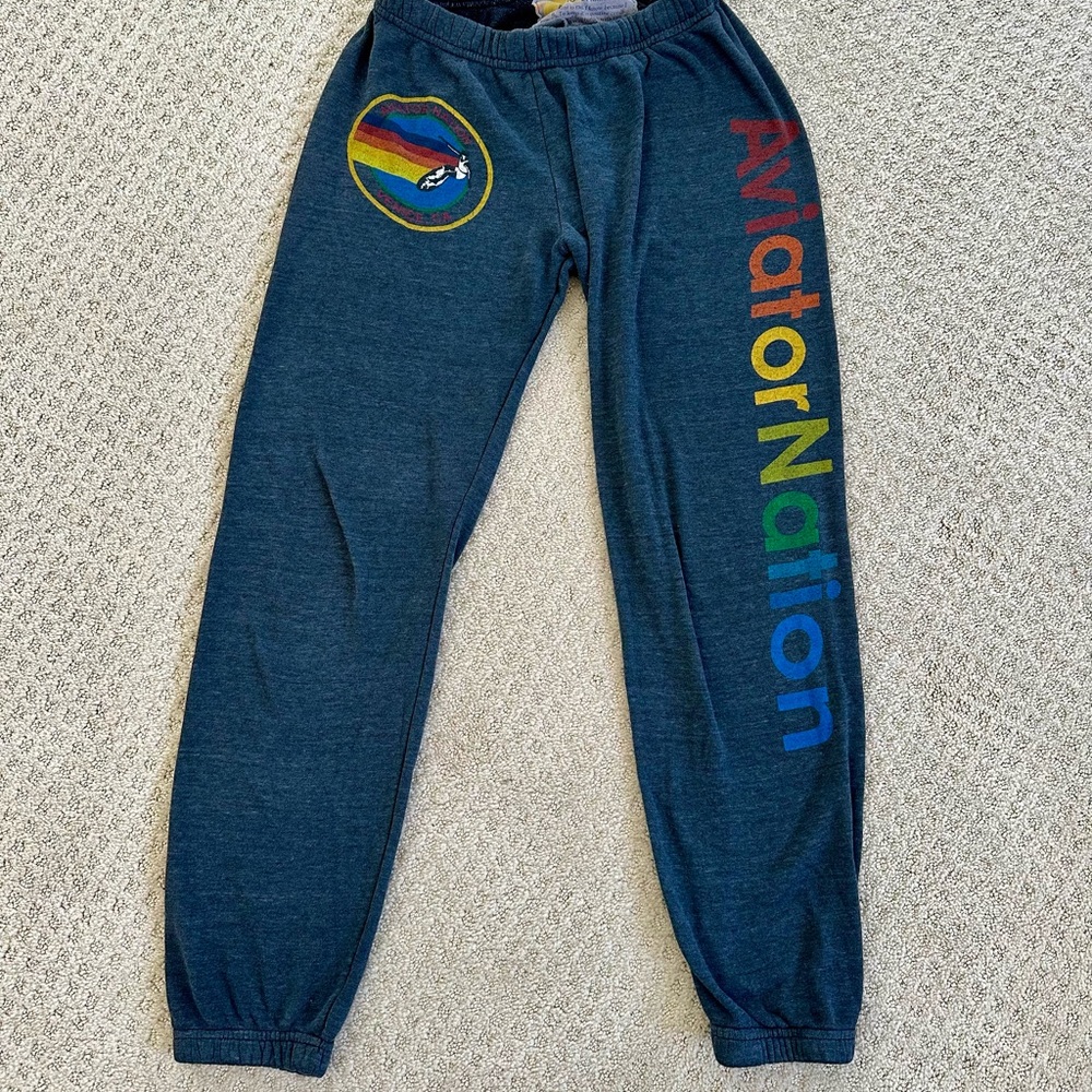 Aviator Nation Women’s Dark Grey Joggers with Rainbow Logo size Medium